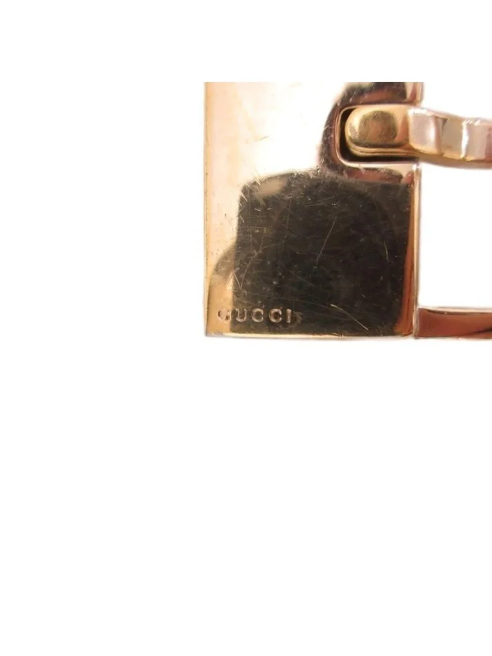 Gucci Square Buckle Leather Belt Logo Stamp Black Gold Tone